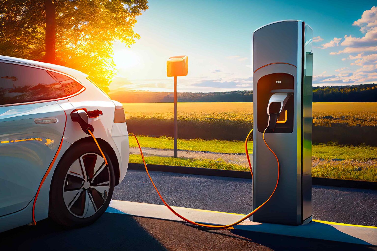 Electric vehicle charging at a station, symbolizing Colombo Fasteners' advanced fasteners designed for e-mobility applications, ensuring efficiency and sustainability.