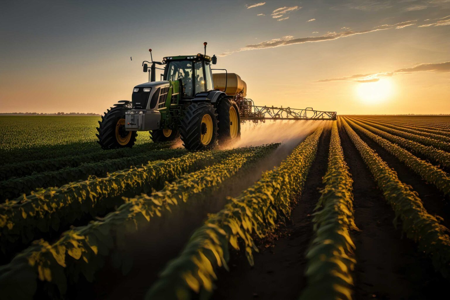 Tractor working in a field at sunrise, symbolizing Colombo Fasteners' durable fasteners designed for industrial vehicles, ensuring robustness and reliability in demanding agricultural environments.